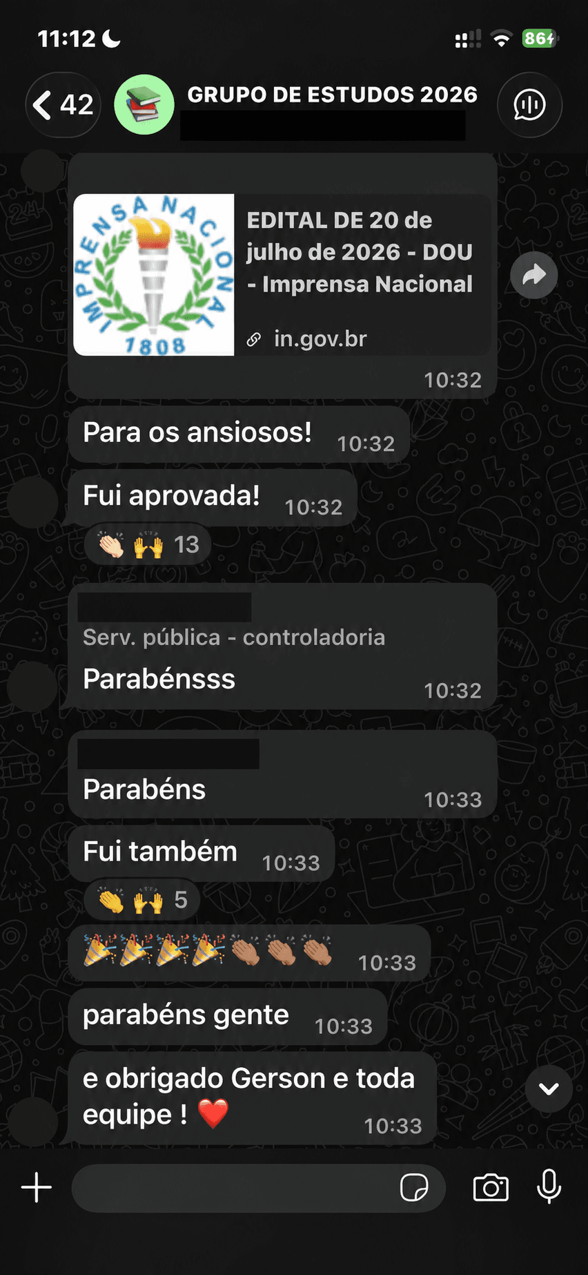 Participantes do Grupo de Estudos comemoram aprovações no ENAM