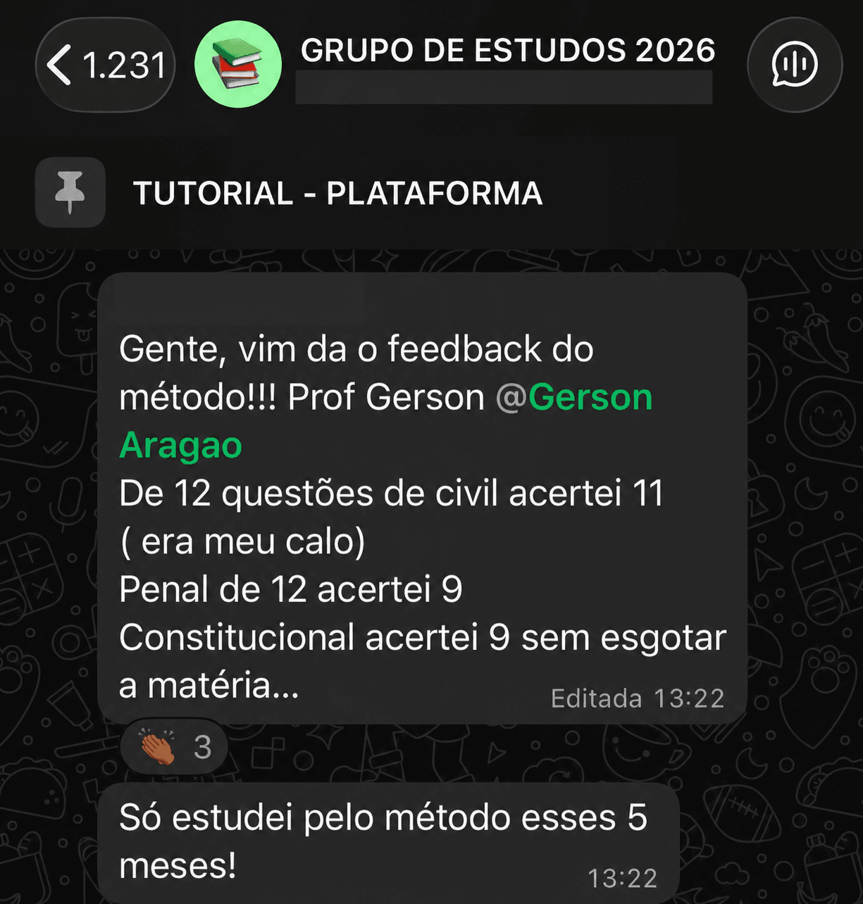 Aluna relata 11 acertos em 12 questões de Direito Civil