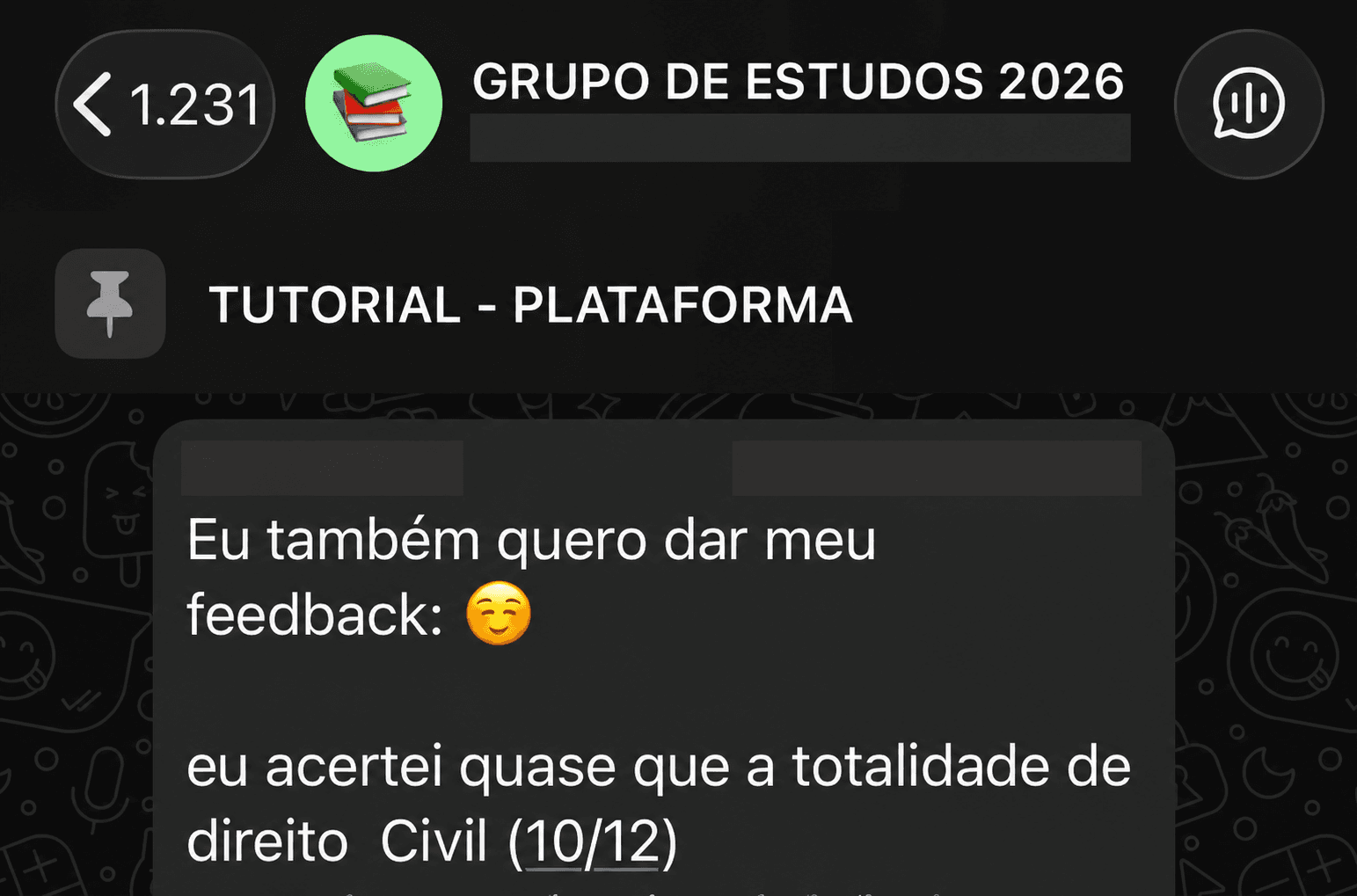 Aluna relata 10 acertos em 12 questões de Direito Civil